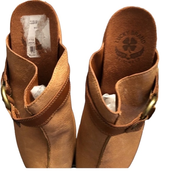 Lucky Brand size 10  tan leather open toe  platform slides leather heel - Picture 4 of 11
